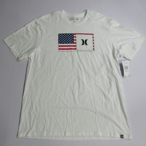 Hurley T Shirt Mens Large White Blue USA Flag Surfer Cotton Casual